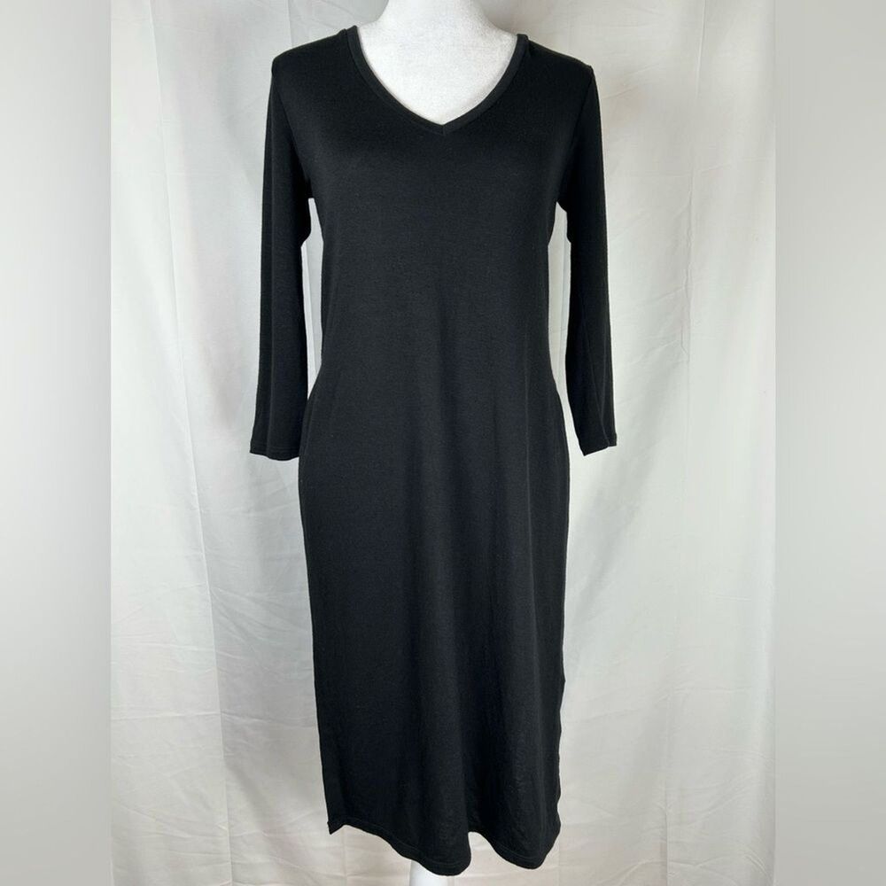 Express One Eleven Black Tunic Knit Sweater Side Split XS Soft Knit V Neck Long